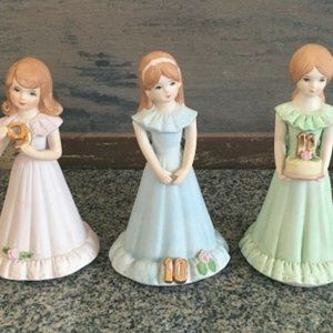 Lot of 3 Enesco Growing Up Birthday Girls Porcelain Figurines Ages 9, 10 & 11